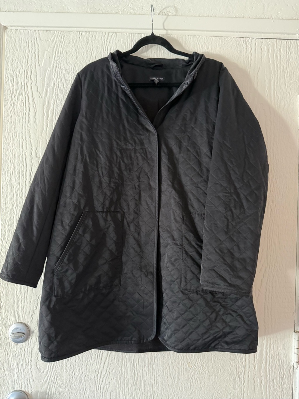Eileen Fisher Black Quilted Hooded Puffer Coat